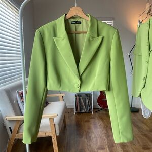Shein cropped button down blazer in Green - Size Medium